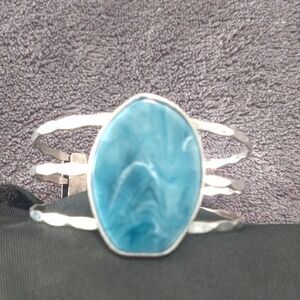 Elegant Silver and Blue Stone Cuff Bracelet